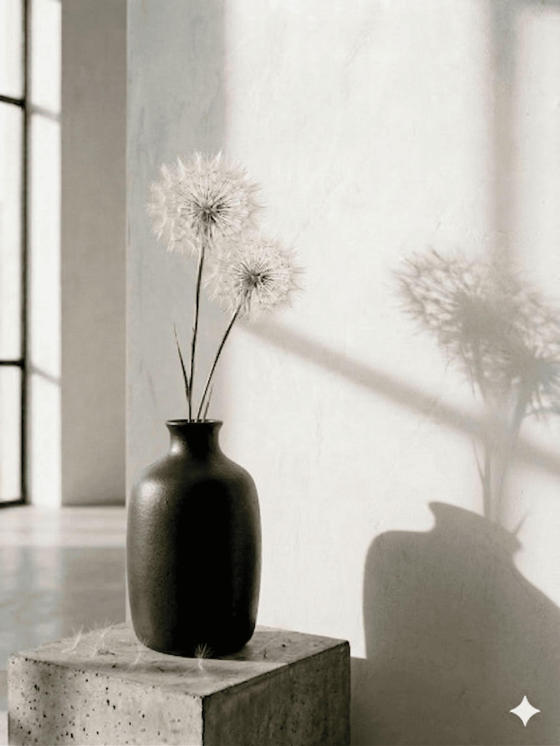 Vase with dandelion seeds